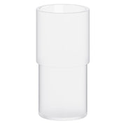 Clear cylindrical glass with frosted white exterior and open top, standing vertically.