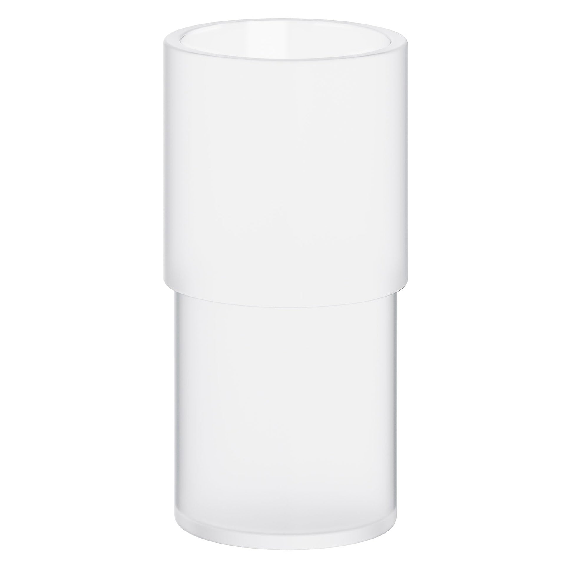 Clear cylindrical glass with frosted white exterior and open top, standing vertically.