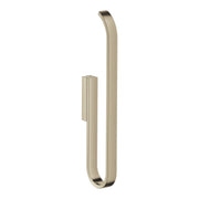 Brushed nickel curved paper holder with open loop design and wall-mounted bracket.