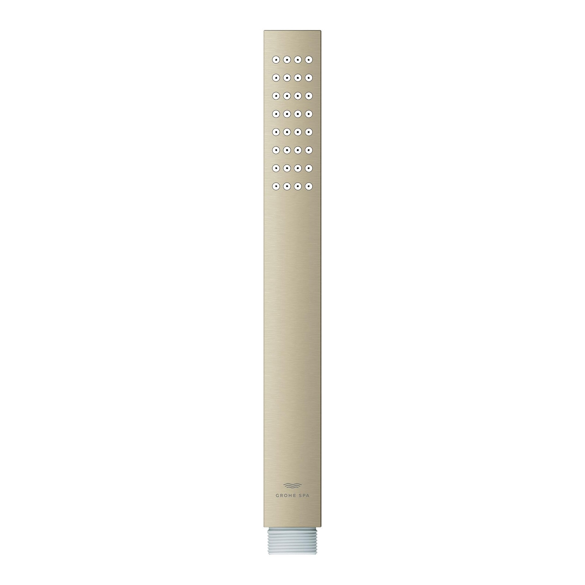 Grohe Concetto brushed nickel stick hand shower with rectangular head featuring multiple spray nozzles and threaded connectio