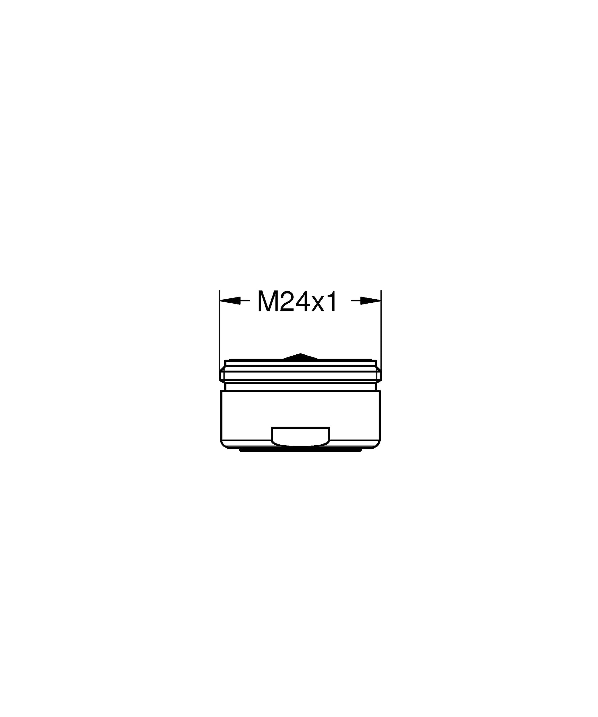 Grohe chrome flow control cartridge with M24x1 thread connection and internal adjustment mechanism.