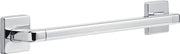 Chrome and white angular grab bar with square mounting brackets on each end.