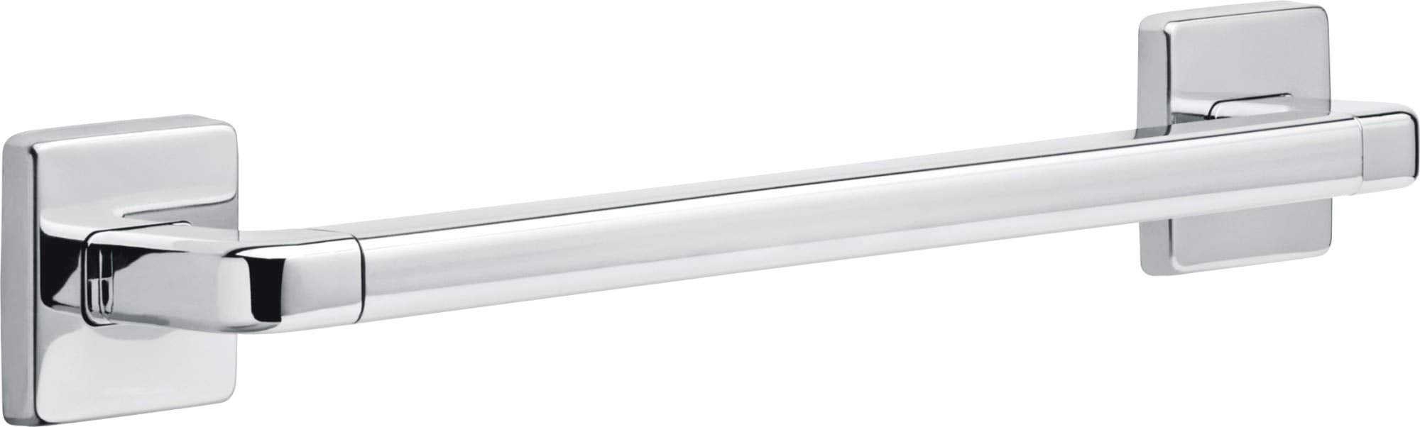 Chrome and white angular grab bar with square mounting brackets on each end.