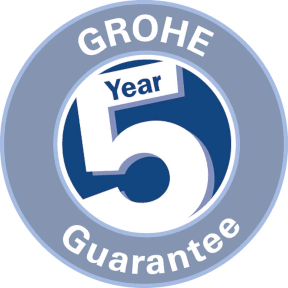 Grohe 5-year guarantee badge with blue and white circular design.