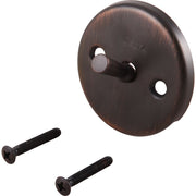 Venetian bronze overflow plate with trip lever and two mounting screws.