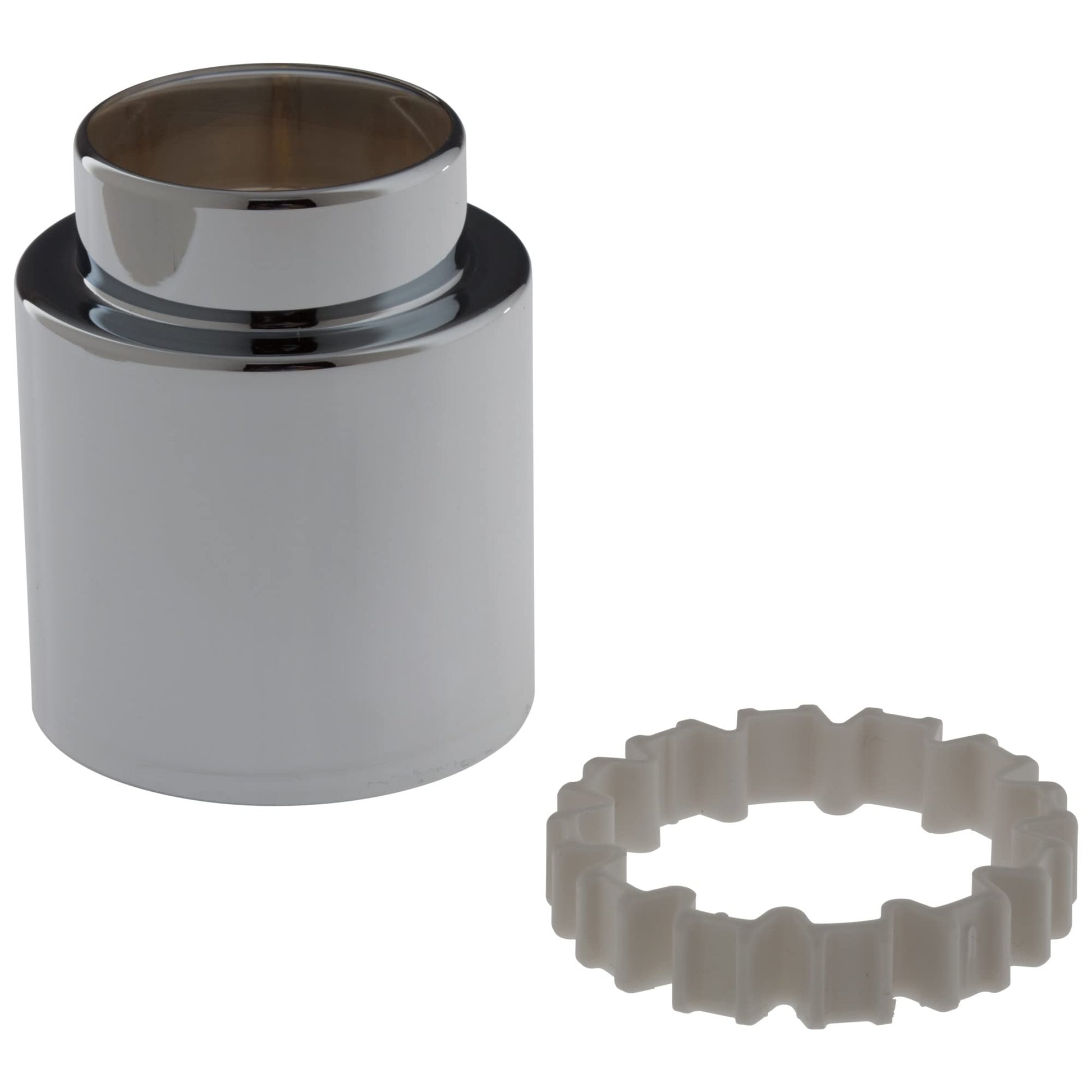 Cylindrical trim sleeve with champagne bronze finish and matching plastic spacer ring.
