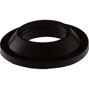 Black rubber gasket with raised outer ring and central hollow opening for plumbing fixture installation.
