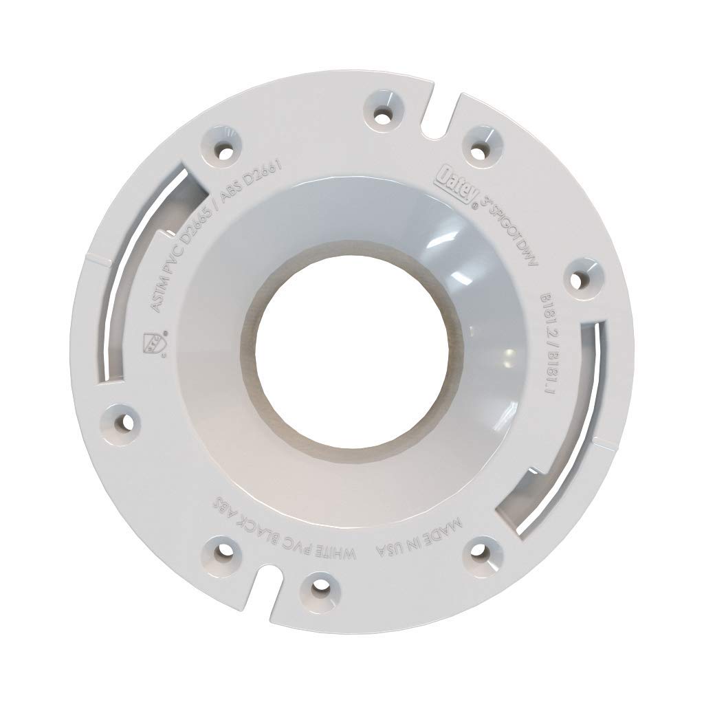 White PVC circular flange with central opening and multiple mounting holes around the perimeter.