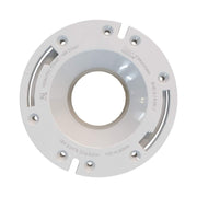 White PVC circular flange with central opening and multiple mounting holes around the perimeter.