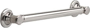 Chrome grab bar with circular mounting flanges on each end and decorative knob details.