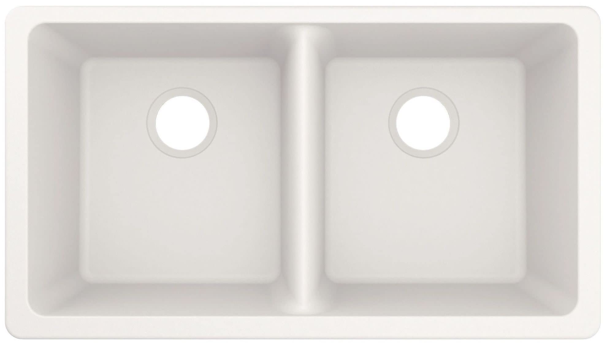 Moen Host White Granite 33 Inch Wide x 9.5 Inch Deep Undermount Double Bowl Kitchen Sink in White - GGW4012B
