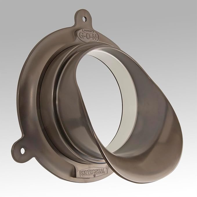 Bronze nozzle and escutcheon set with central opening and mounting holes, featuring white vinyl insert ring.