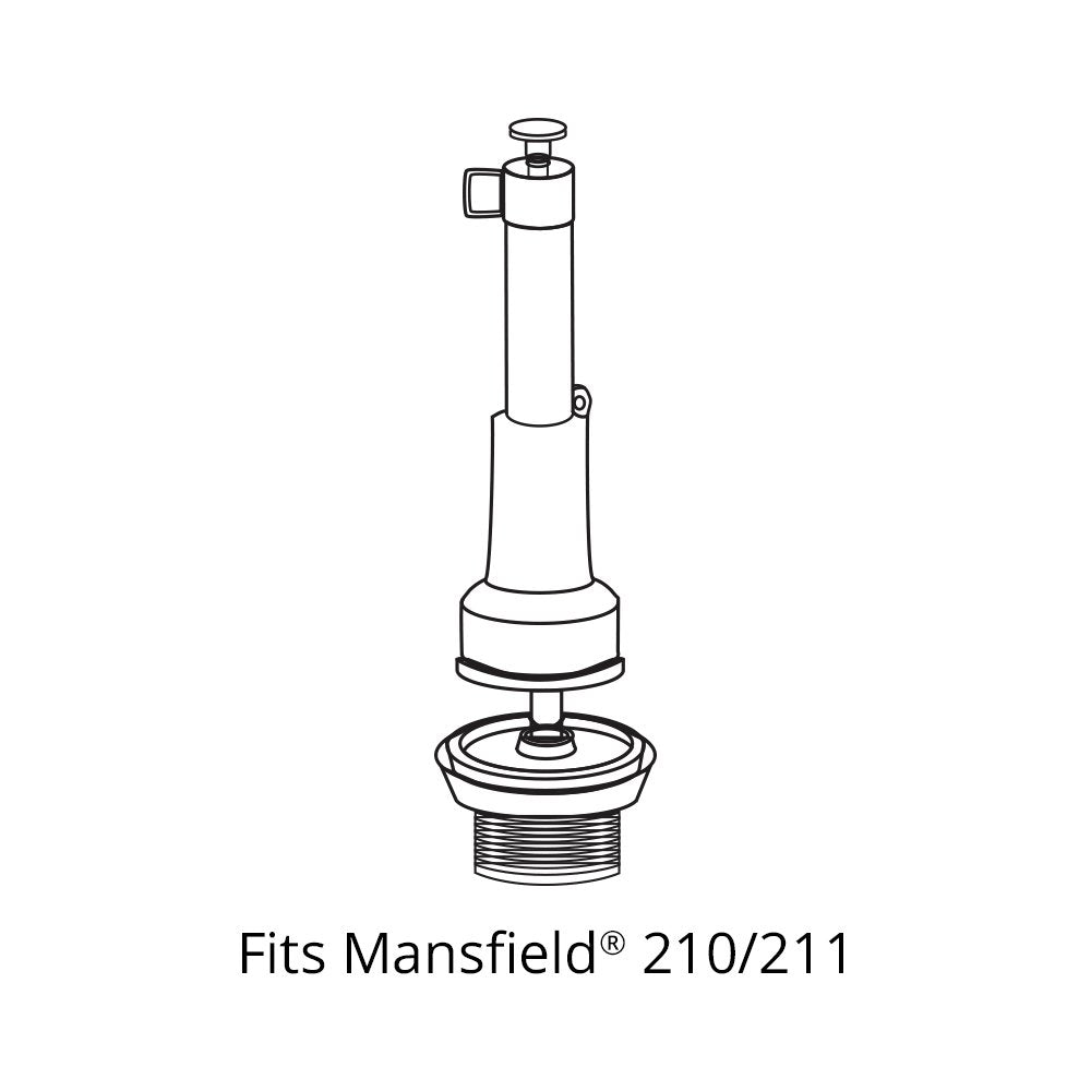 Toilet flush valve seal assembly with cylindrical body, adjustment screw, and threaded base for Mansfield toilets.