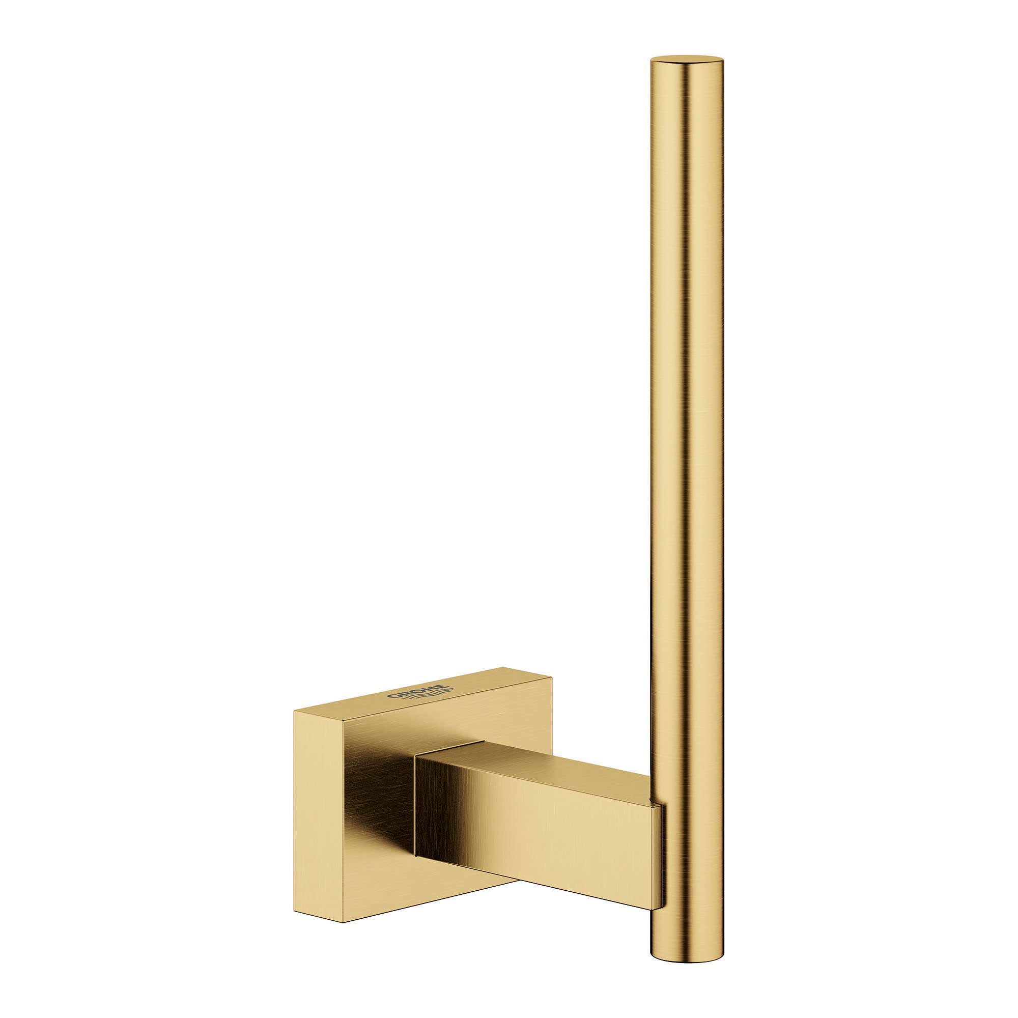 Grohe Essentials Cube spare paper holder in brushed cool sunrise finish with square wall mount and vertical cylindrical roll 