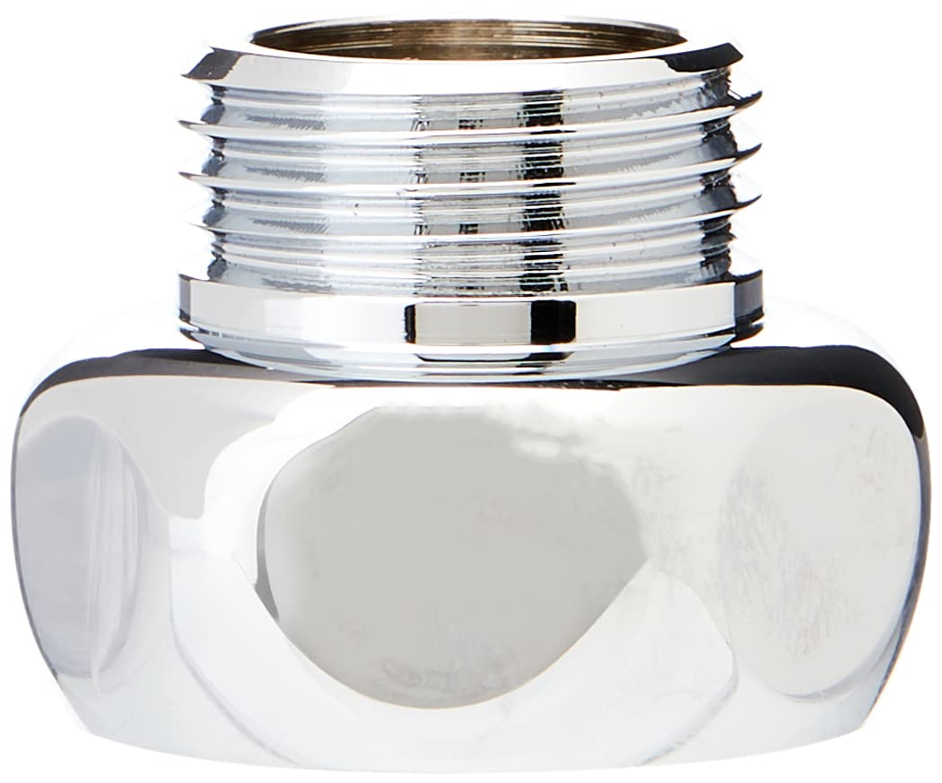 Chrome-plated brass adapter with 1/2" male and 1/4" female threaded connections.