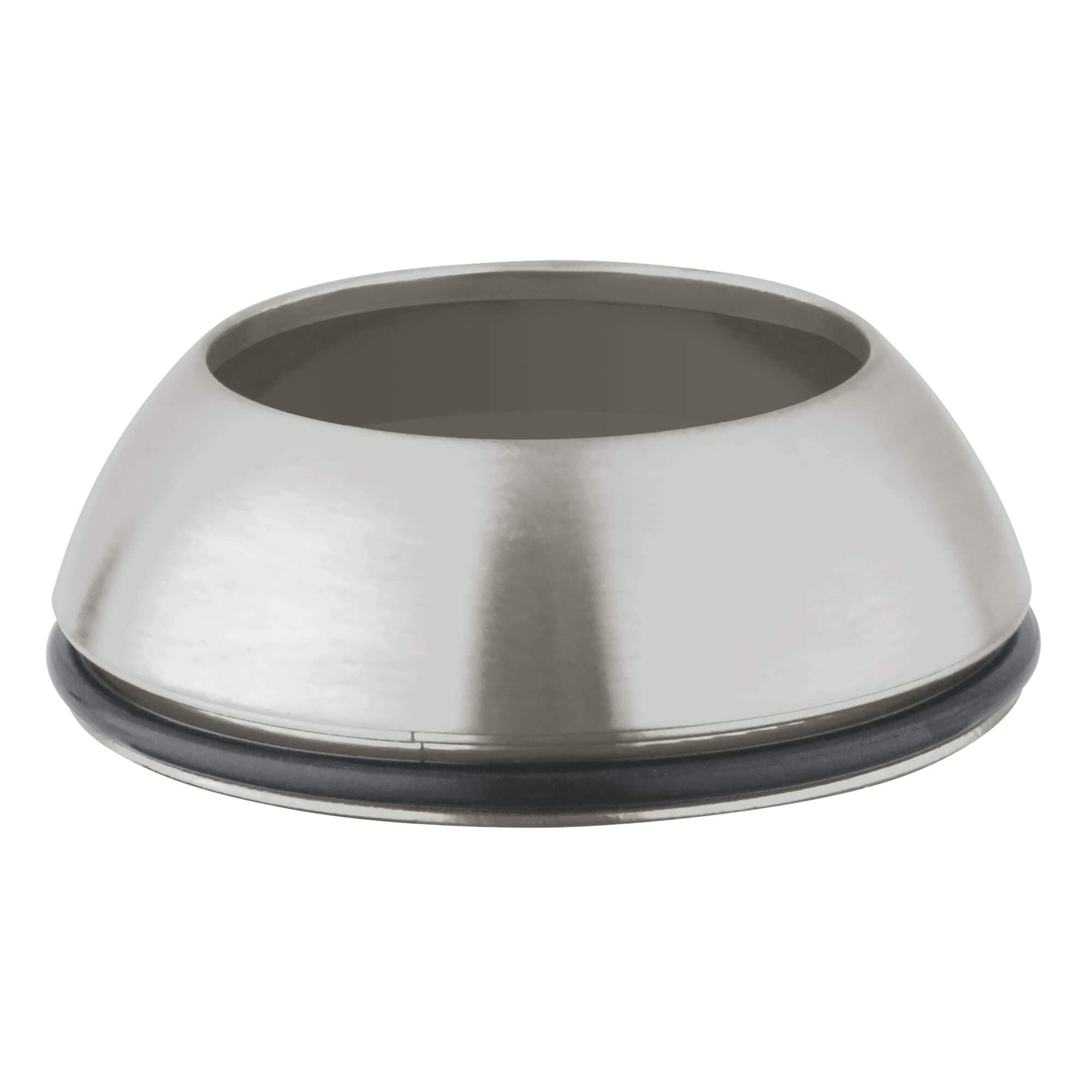 Stainless steel dome-shaped cap with black rubber base ring and open top.