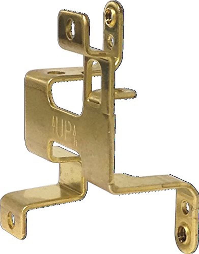 Brass MultiChoice universal bracket with multiple mounting holes and adjustment slots for plumbing fixtures.