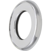 Chrome finish circular trim ring with central opening and black rubber gasket seal.