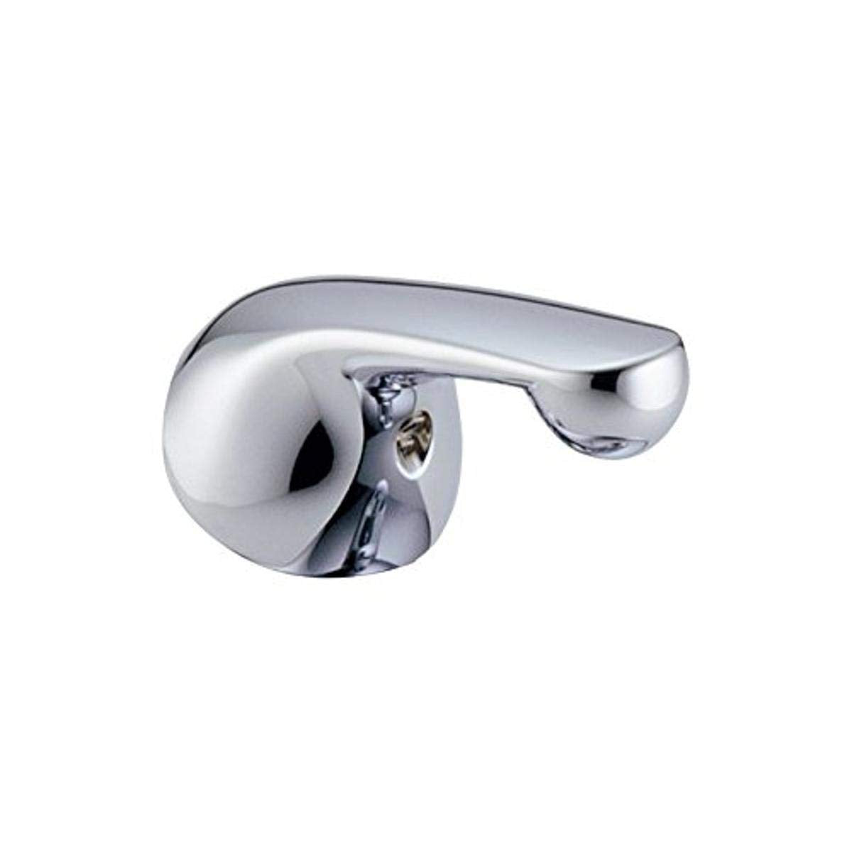 Chrome metal lever handle with curved design and mounting base.