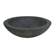 Slate-colored round vessel sink with curved bowl shape and textured surface.