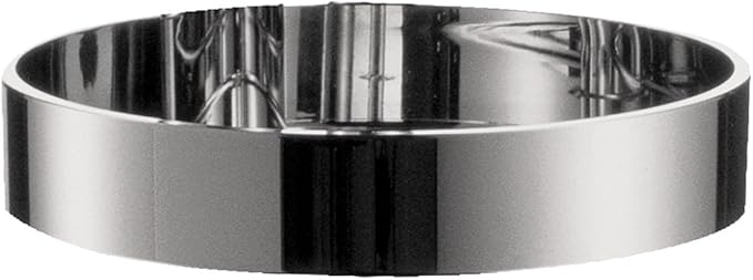 Chrome soap dish with smooth cylindrical walls and open top.