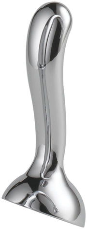 Chrome metal lever handle kit with curved grip and mounting base for faucet installation.