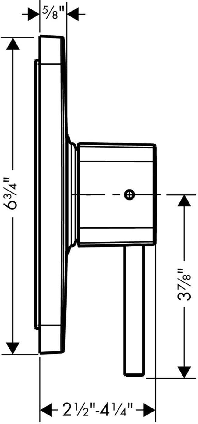 Chrome pressure balance shower trim with rectangular trim plate and single lever handle, shown with dimensions.