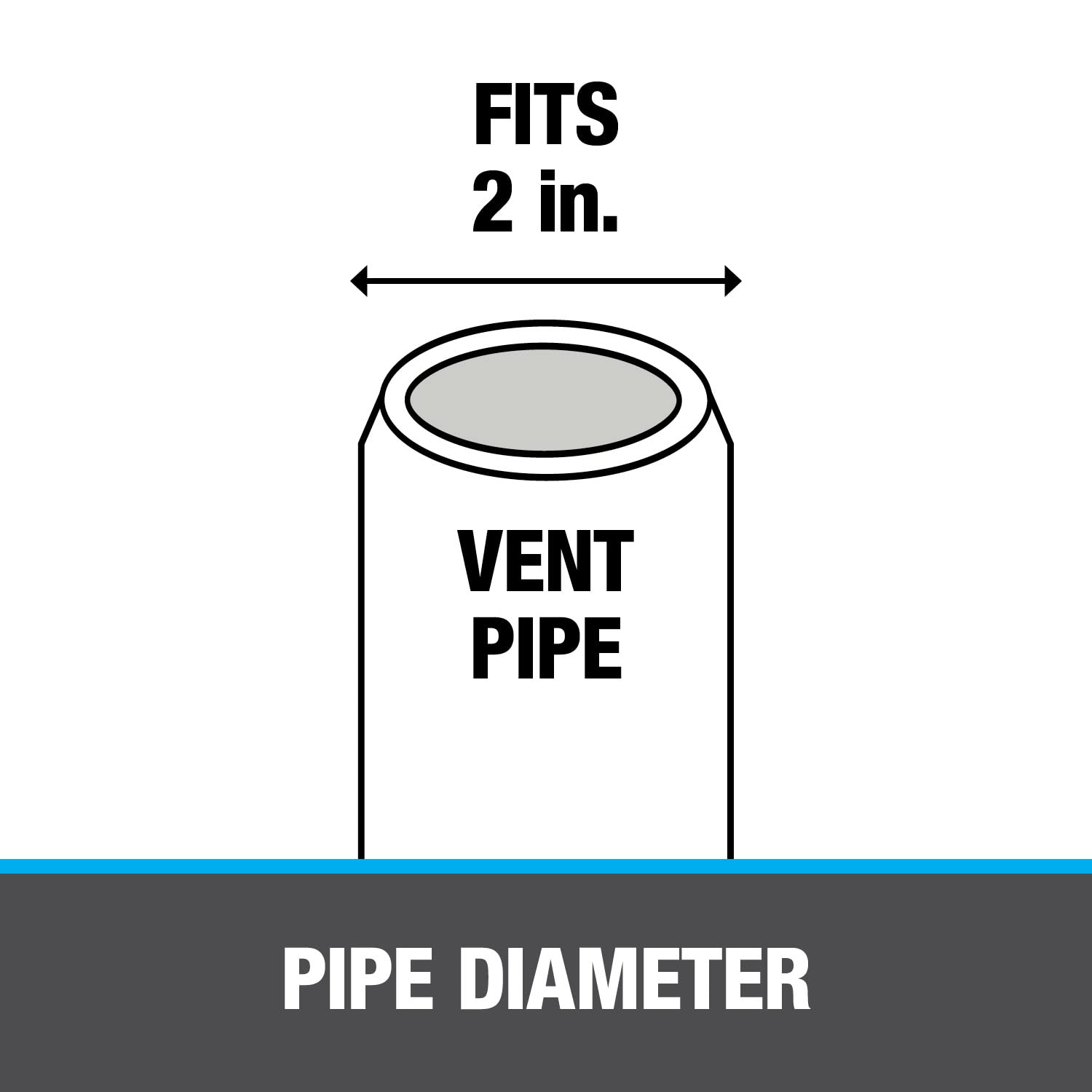 Black retrofit roof flashing with 8" x 8" base designed to fit 2" vent pipe.