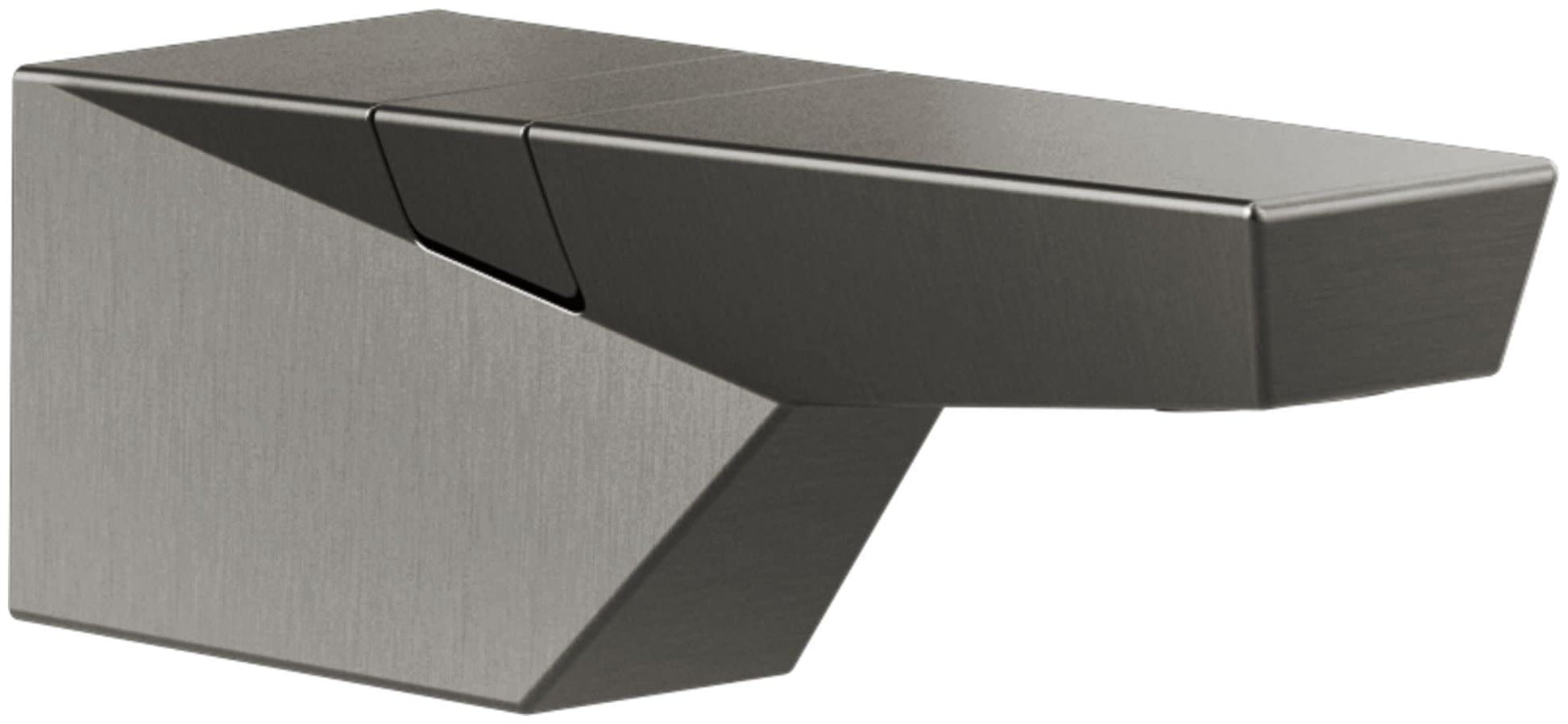 Black stainless steel tub spout with diverter lever and angular modern design.