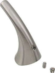 Stainless steel tapered lever handle with mounting screw and cap displayed separately.