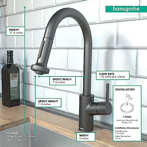 Hansgrohe 04286340 Talis S2 Prep Kitchen Faucet, 2-Spray Pull-Down, 1.75 GPM in Brushed Black Chrome