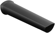 Matte black tub spout with curved cylindrical body and angled outlet end.