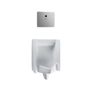 Cotton white ceramic washout urinal with integral trap and concealed mounting system.