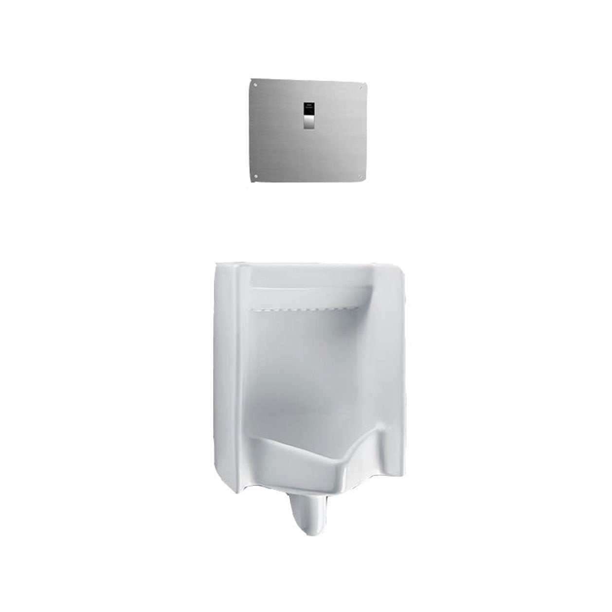 Cotton white ceramic washout urinal with integral trap and concealed mounting system.