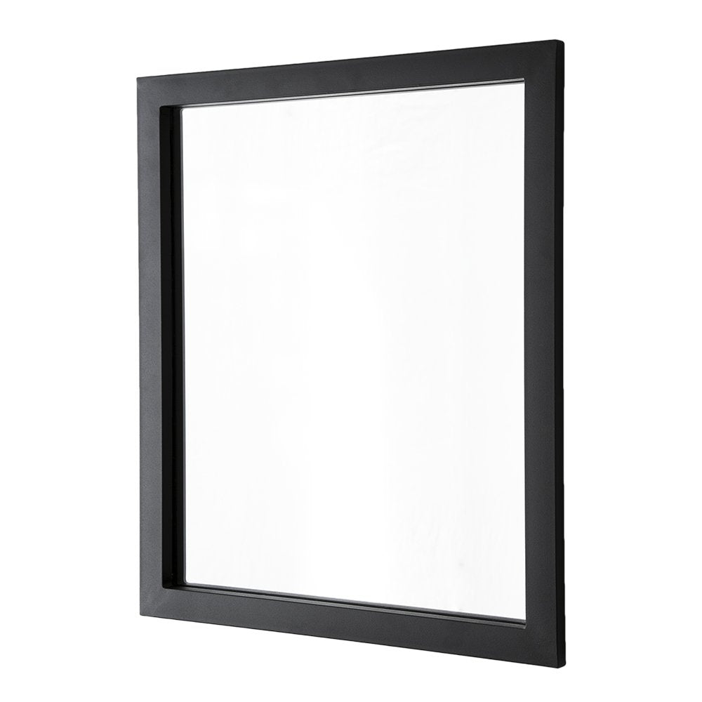 Rectangular wall mirror with dark gray frame and beveled edge design.