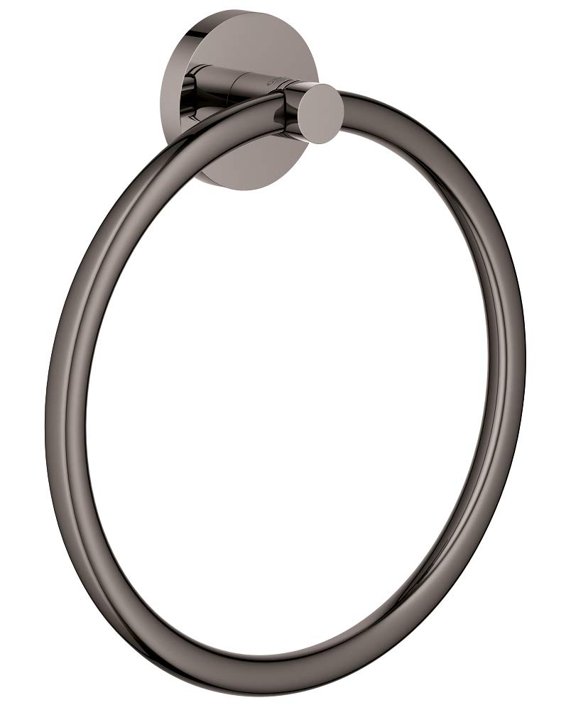 Dark gray circular towel ring with wall-mounted round backplate and small cylindrical post connector.