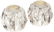 Pair of clear faceted crystal knob handles with polished brass-finish metal collars.