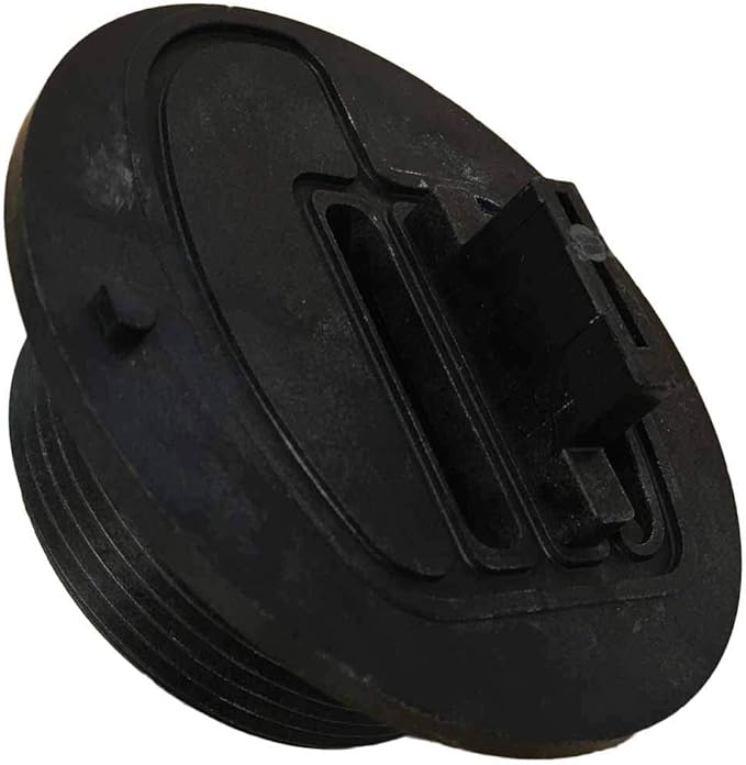 Black plastic water treatment adapter base with threaded connection and valve outlet slots for Fleck 2510 system.