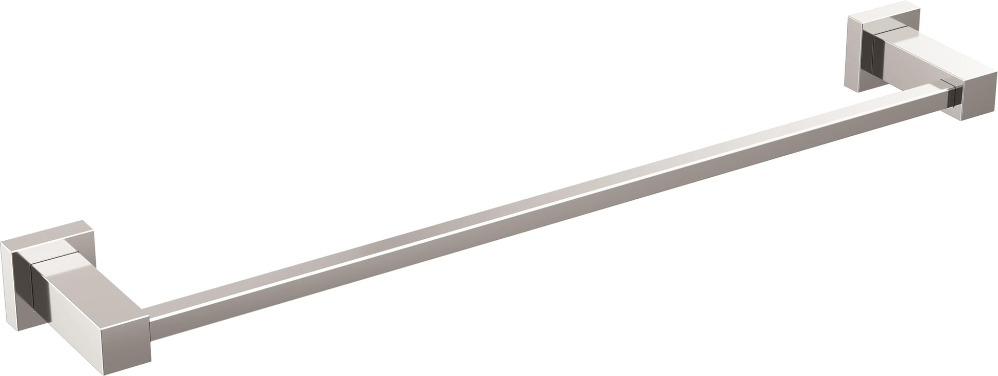Chrome towel bar with square mounting brackets on each end.