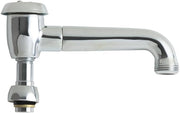 Chrome sink faucet with dual handles on left side and rigid horizontal spout extending to the right.