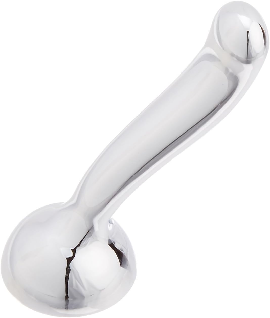 Chrome metal lever handle with rounded base and cap for faucet installation.