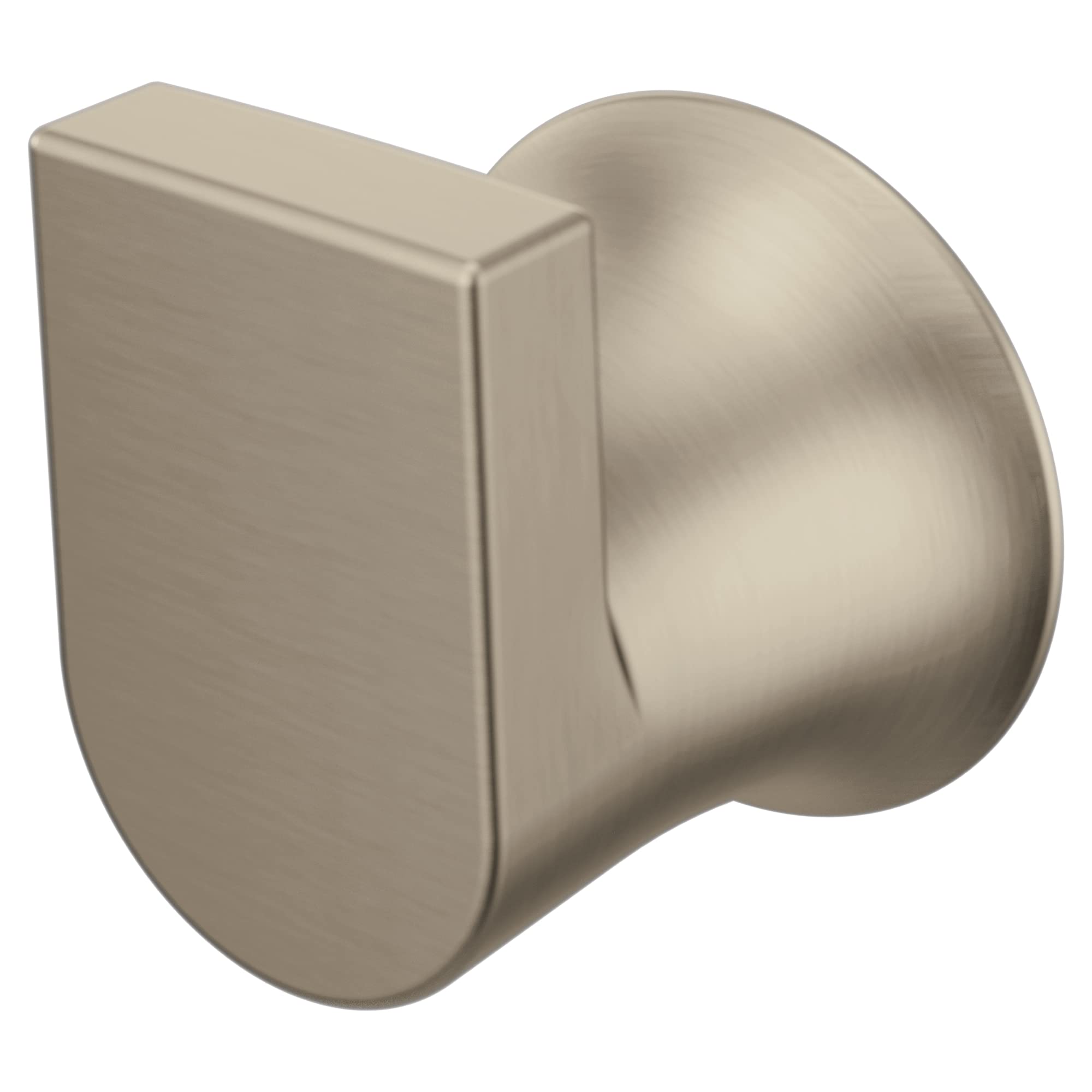 Brushed nickel wall-mount robe hook with rounded protruding knob and rectangular mounting plate.