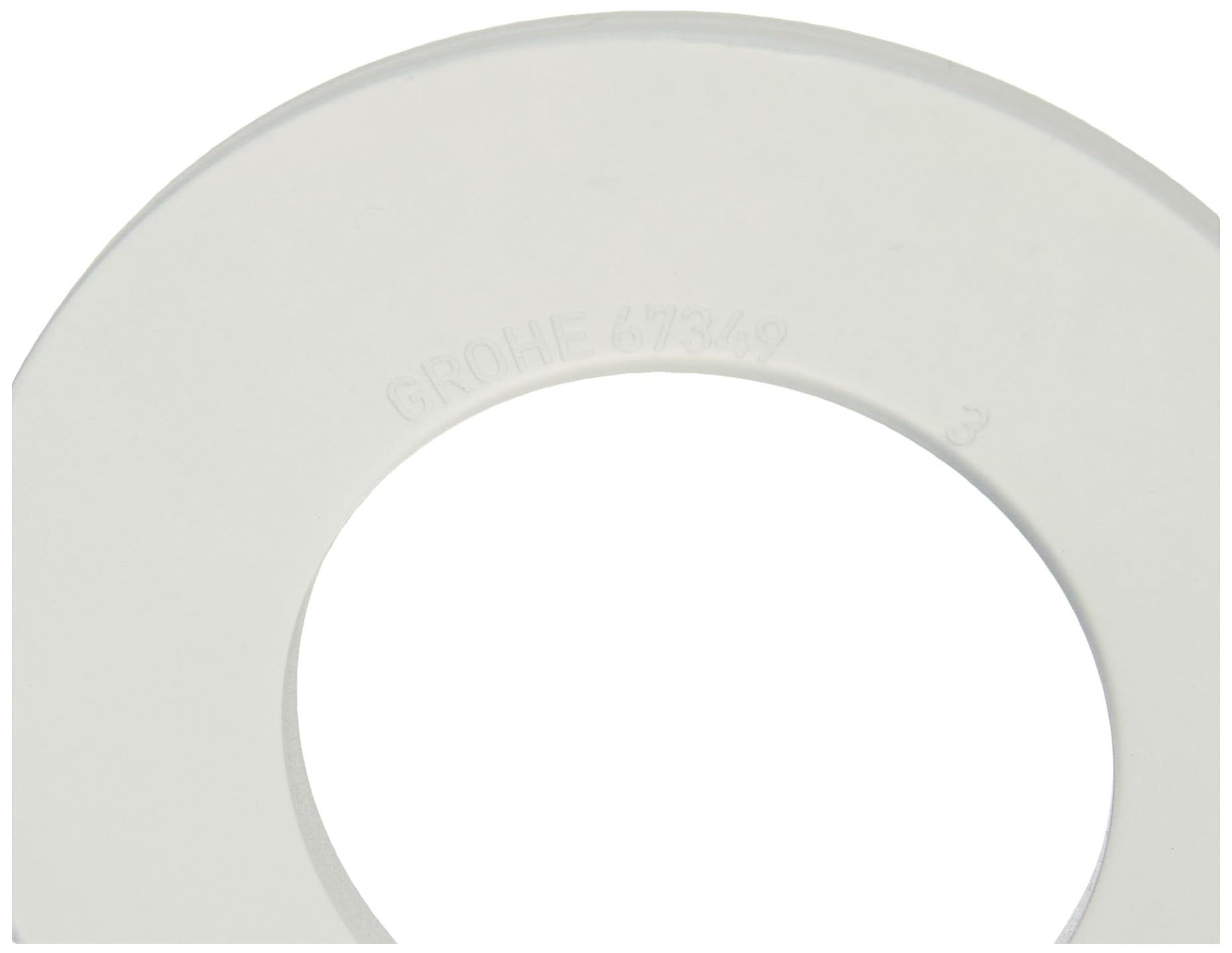 Chrome-finish rubber seal ring with central circular opening and "GROHE" text embossed on outer edge.