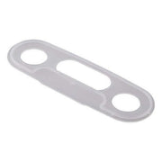 Clear silicone gasket with three circular openings and one rectangular opening for plumbing assembly.