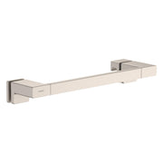Brushed nickel rectangular shower door handle with square wall mounting brackets on each end.