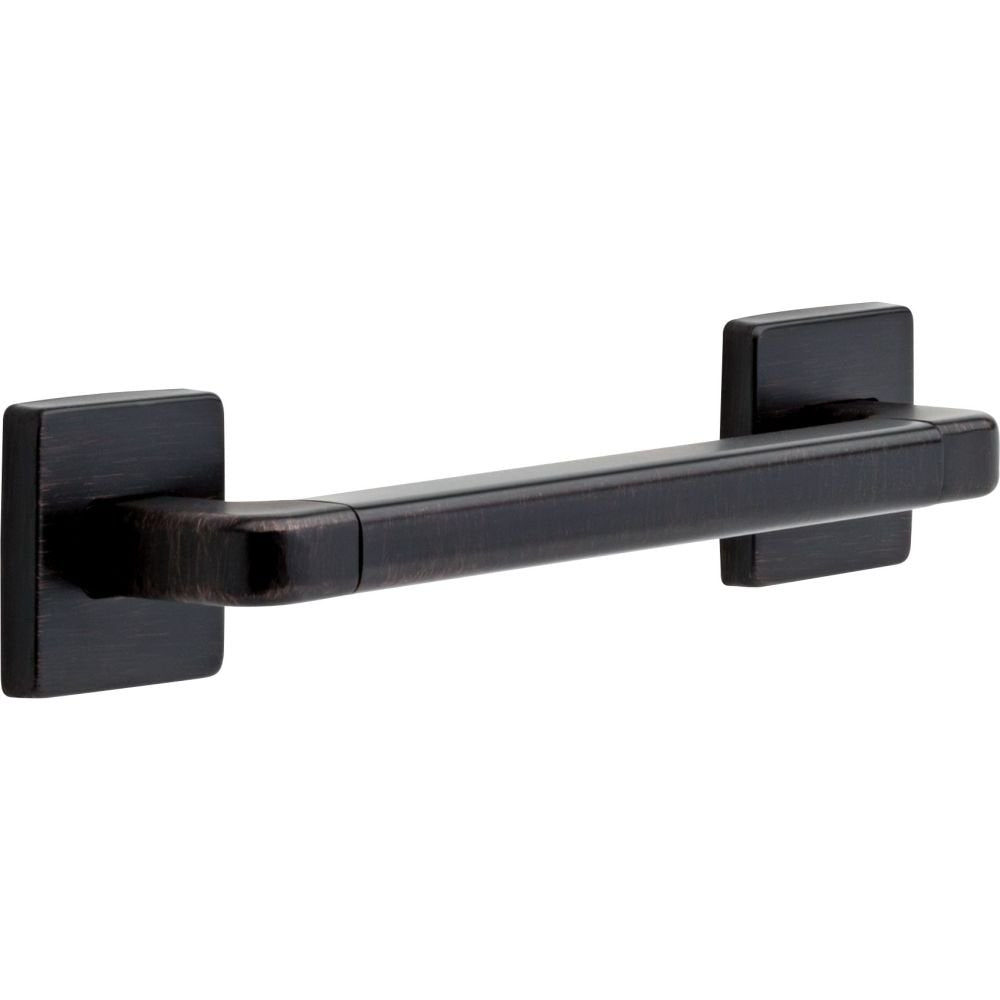 Dark bronze angular grab bar with square mounting plates on each end, mounted horizontally against white background.