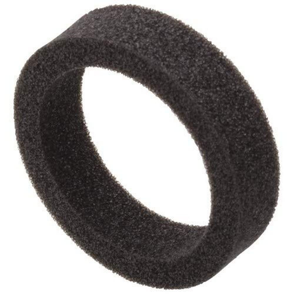 Dark gray foam ring spacer with textured surface and hollow center.