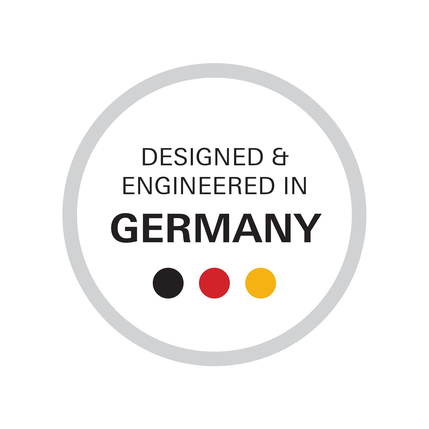 Chrome-finish waste trap basin with 1 1/4 inch connection, featuring German engineering certification badge.