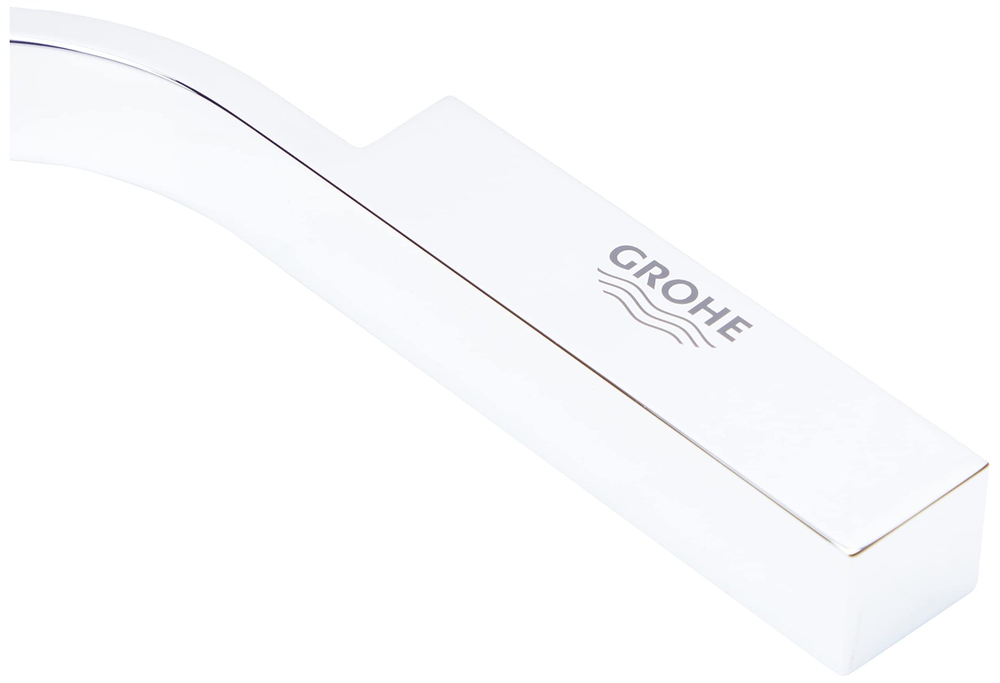 Grohe chrome paper holder with curved design and open top, no cover included.