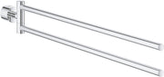 Chrome double towel rail with two horizontal bars and wall-mounted bracket on left side.